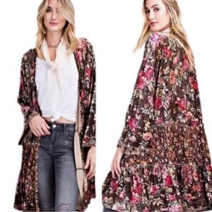 Easel Velour Floral Kimono